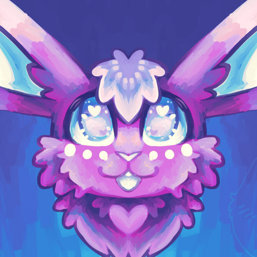 Digitally painted headshot drawing of a cartoon-styled hare.